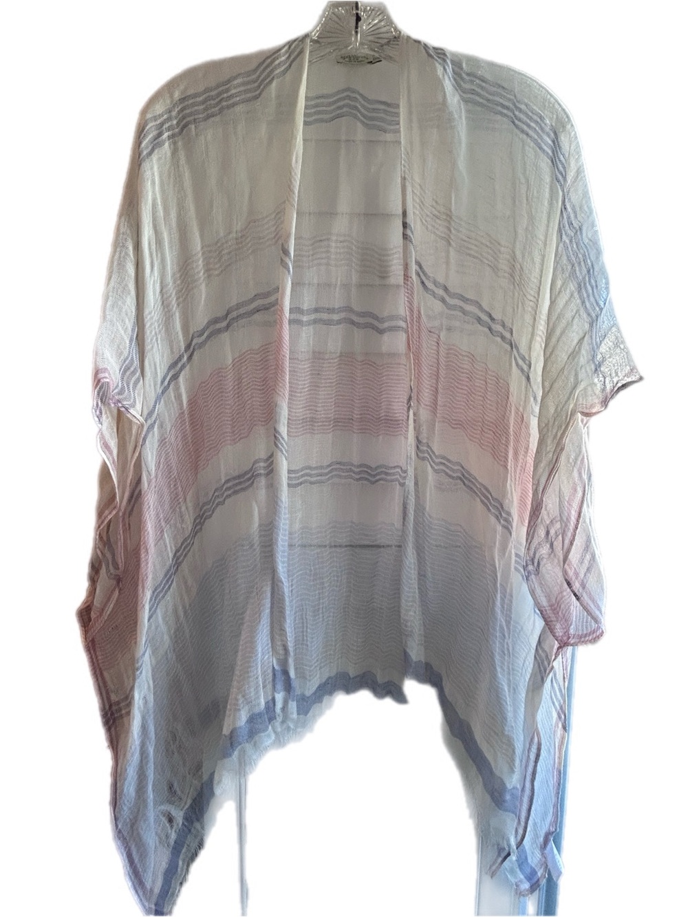 Spartina 449 Sheer Striped Open-Front Kimono - White with Blue & Pink Stripes